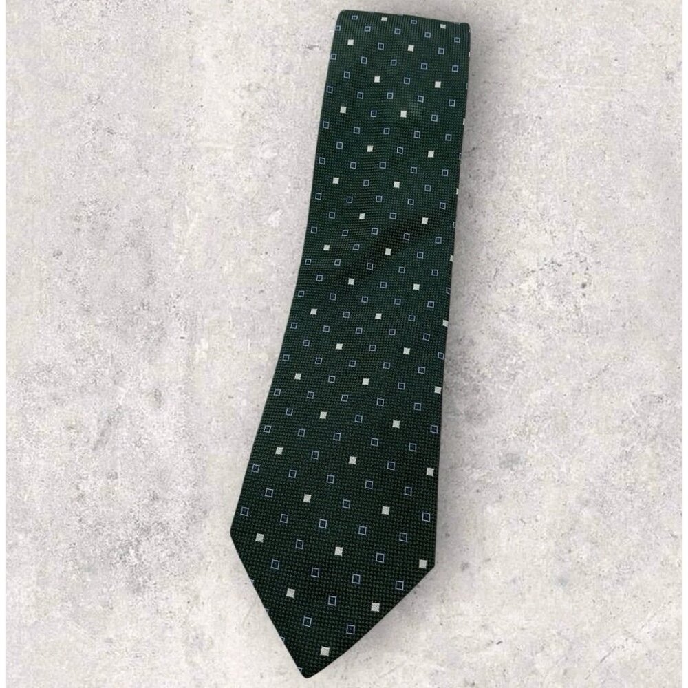 BATTISTONI Silk Tie ITALY XL Green Blue White Geometric W:3.5" EUC